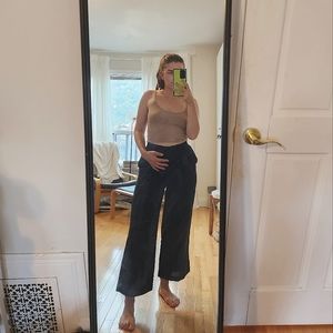 BNWT H&M Linen Blend Crop Pull Up Pant, black, US S